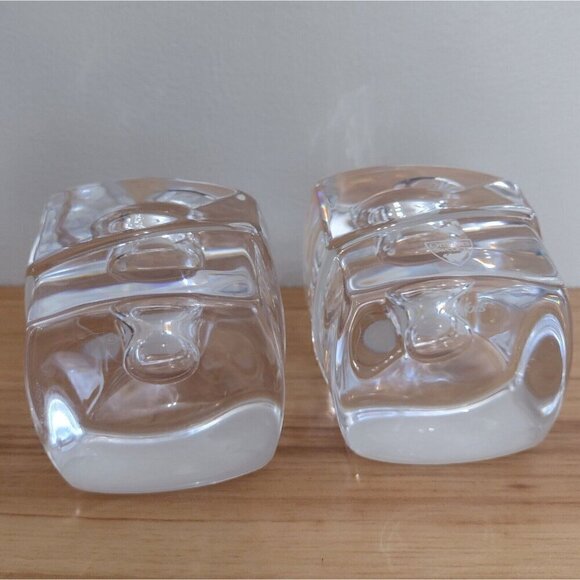 Set Of Orrefors Sweden Crystal Clear Glass Taper Candle Holders Geometric Cubes - Picture 8 of 13